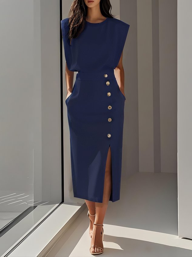 Malene | Button-Slit Midi Dress