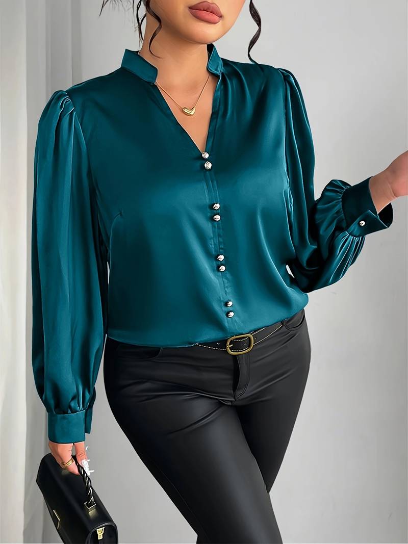Elisheva | Elegant Bubble Sleeve V-Neck Blouse