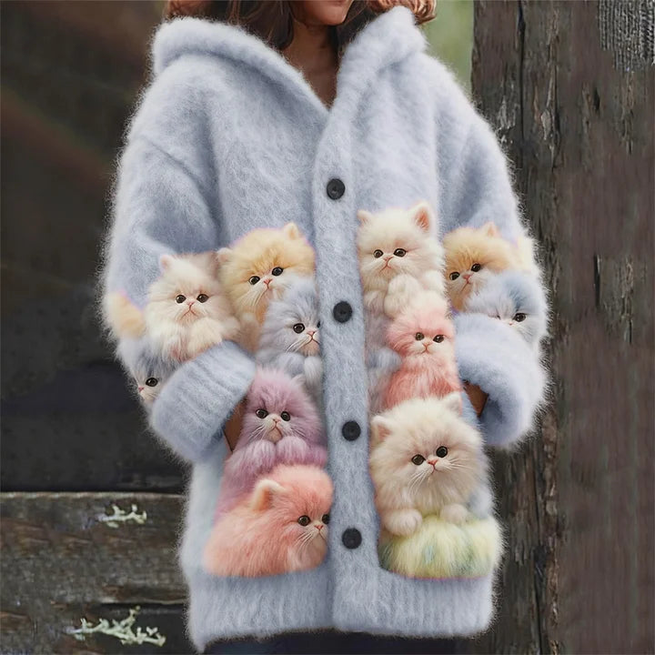 Kelsie | Fluffy Hoodie with Cat Motif