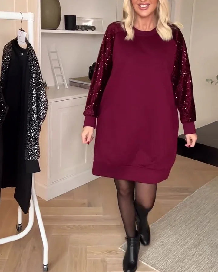 Celeste | Long-Sleeve Sequin Sleeve Dress