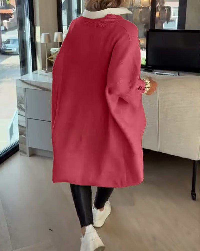 Hazel | Asymmetric Buttoned V-Neck Sweater