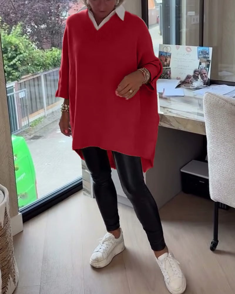 Hazel | Asymmetric Buttoned V-Neck Sweater