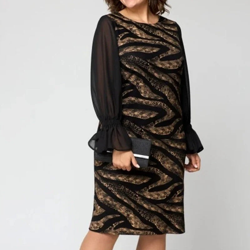 Olivia | Long Sleeve Round Neck Print Dress
