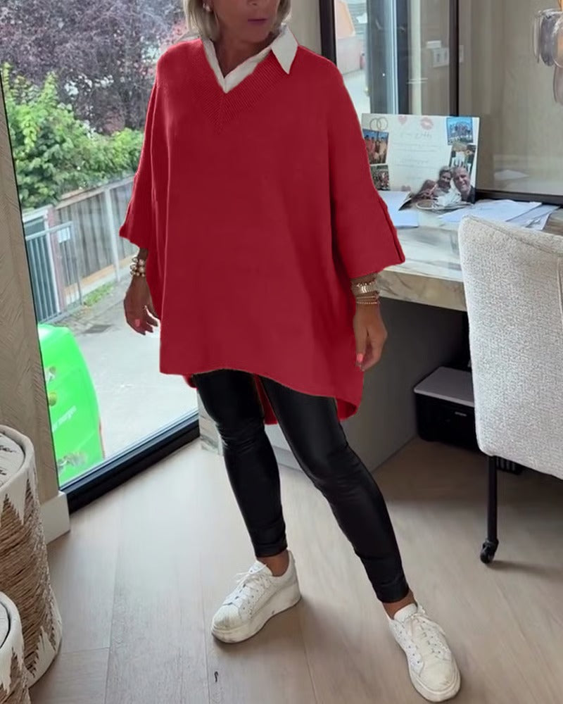 Hazel | Asymmetric Buttoned V-Neck Sweater