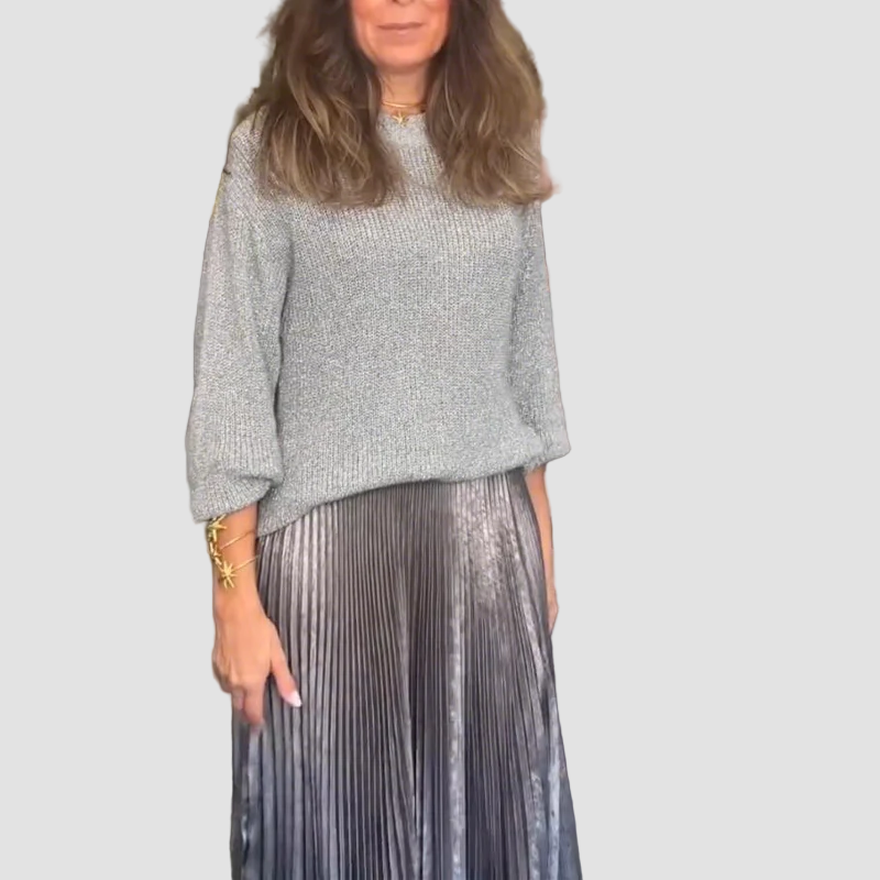 Elise | Knit Top & Metallic Pleated Skirt Set