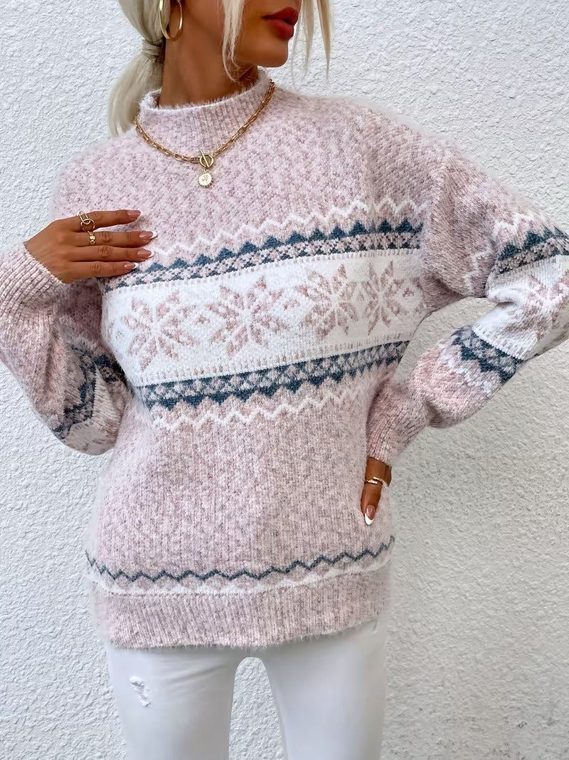 Corinne | Winter Snowflake Half-Turtleneck Sweater