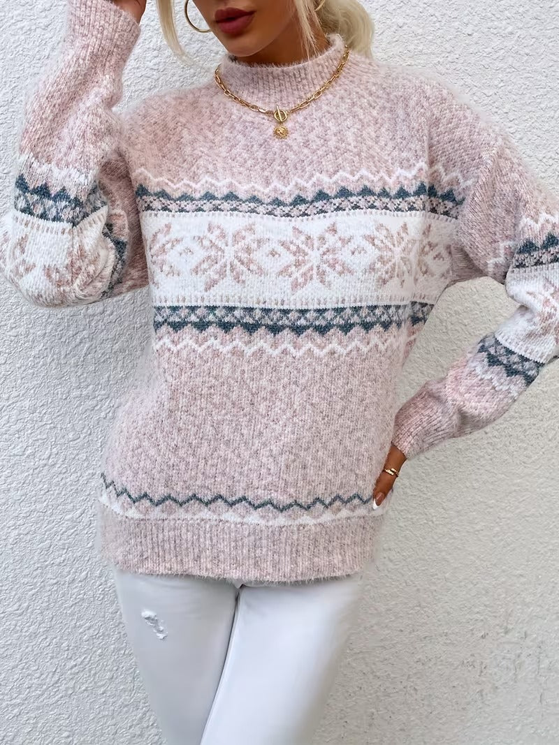 Corinne | Winter Snowflake Half-Turtleneck Sweater
