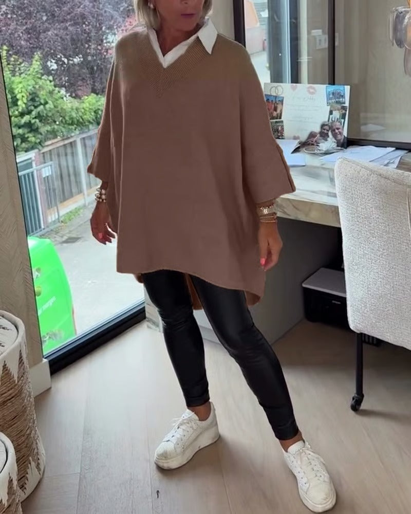 Hazel | Asymmetric Buttoned V-Neck Sweater