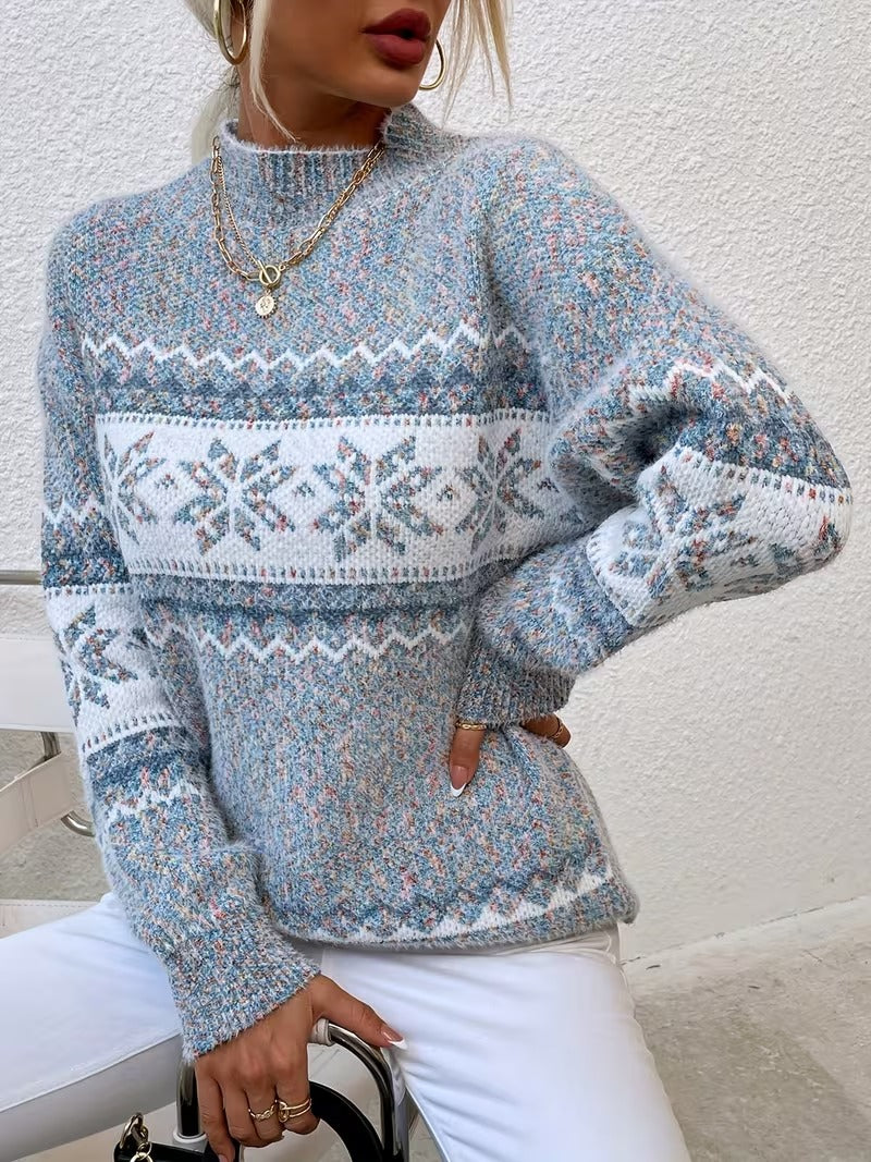 Corinne | Winter Snowflake Half-Turtleneck Sweater
