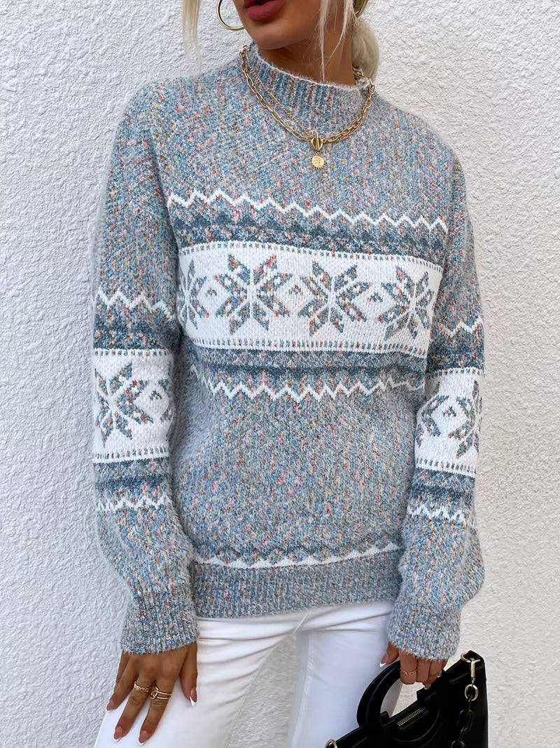 Corinne | Winter Snowflake Half-Turtleneck Sweater