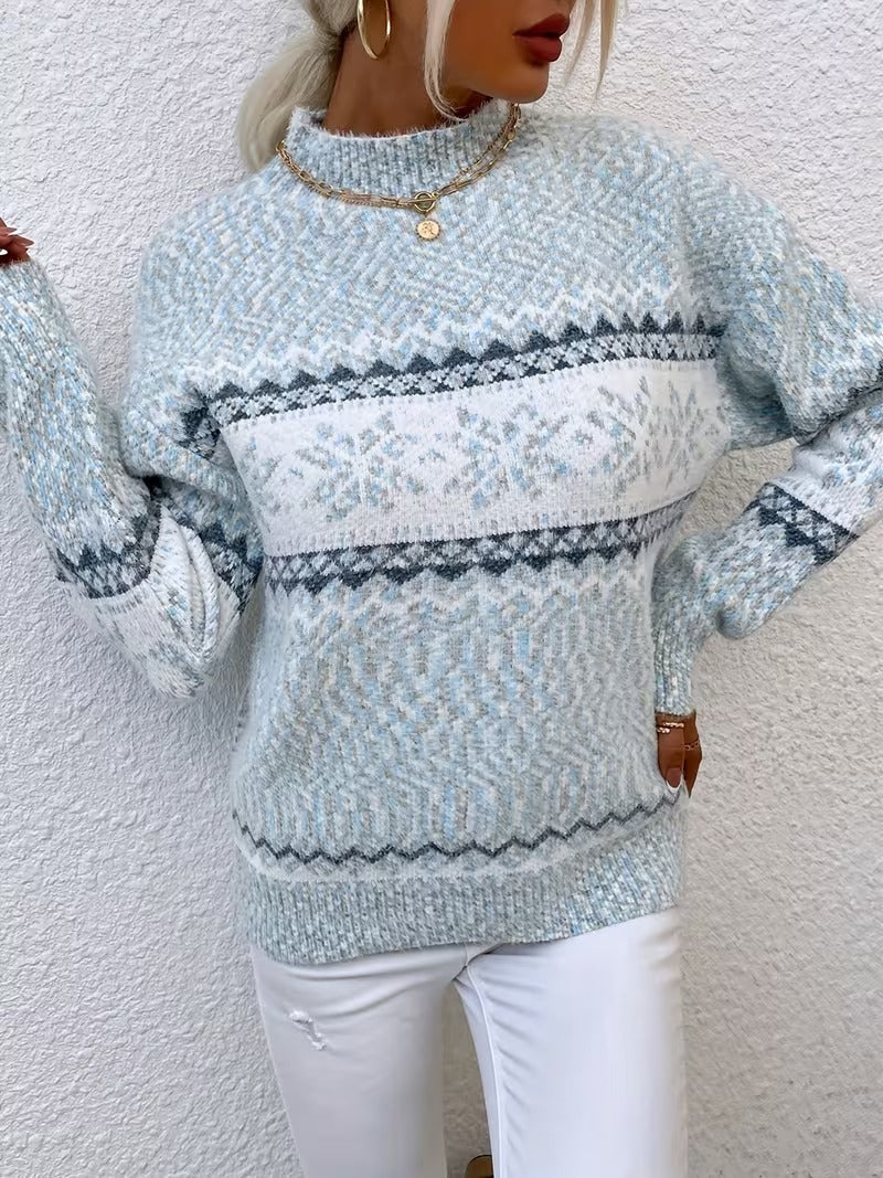 Corinne | Winter Snowflake Half-Turtleneck Sweater