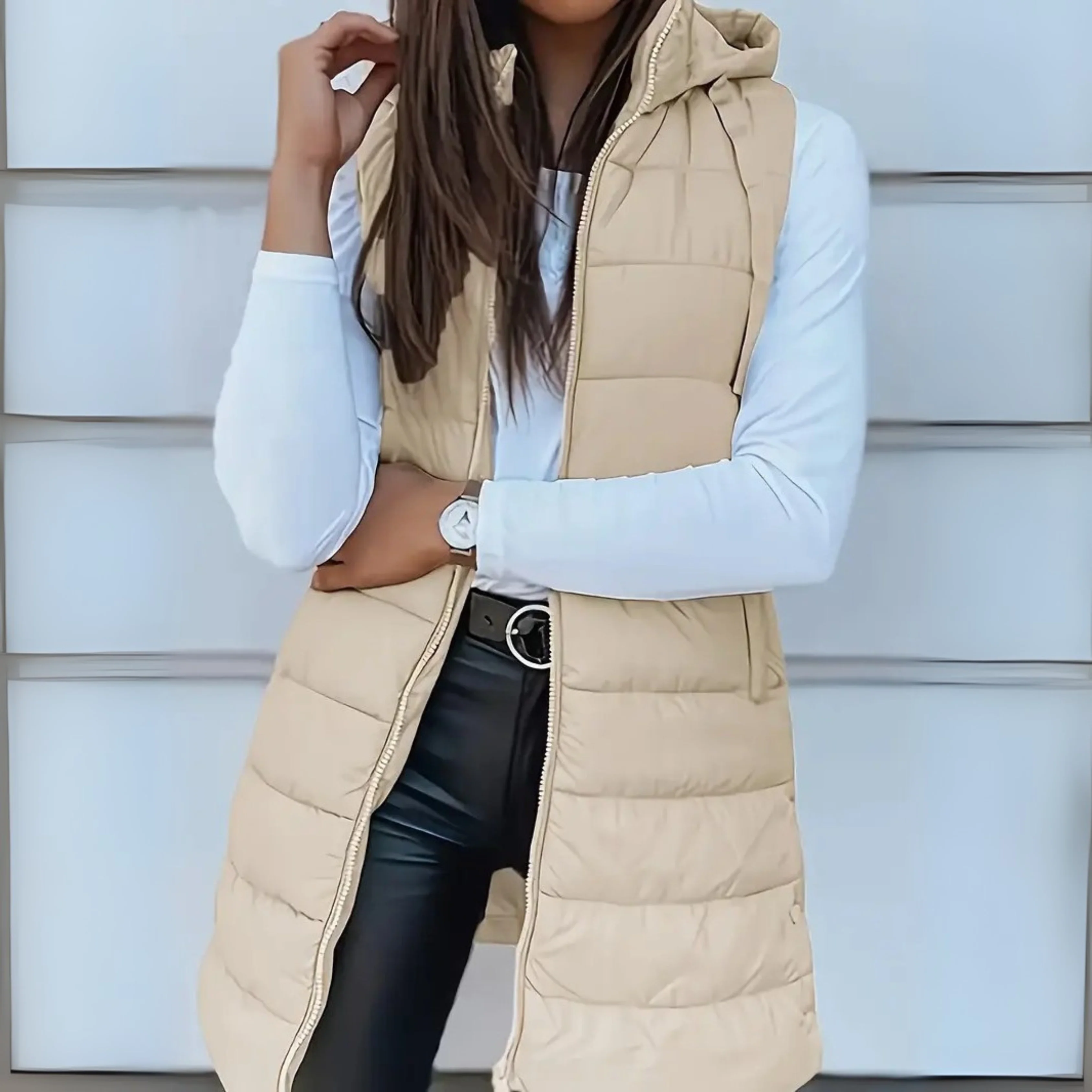 Rain | Casual Sleeveless Hood Long Puffer Vest