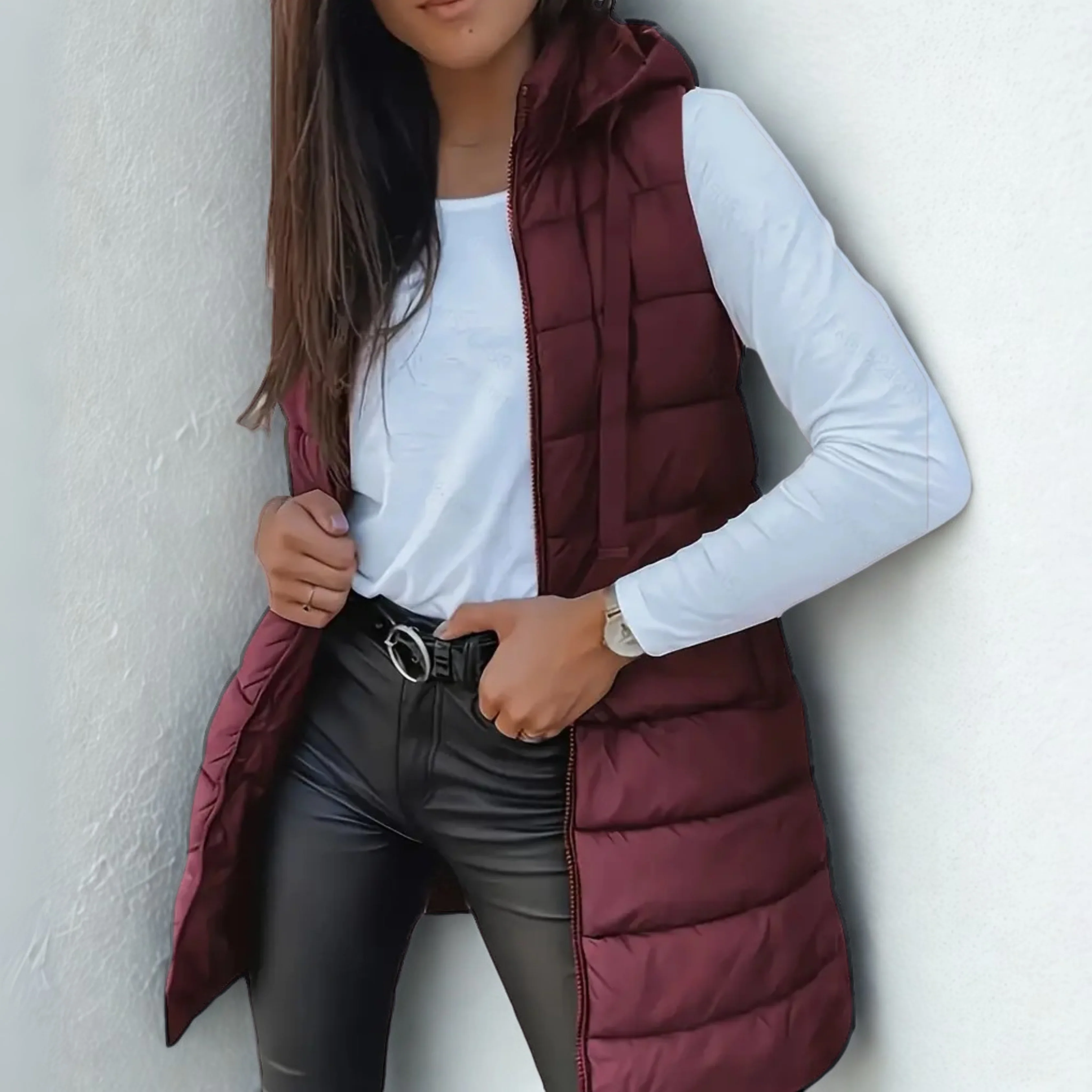 Rain | Casual Sleeveless Hood Long Puffer Vest