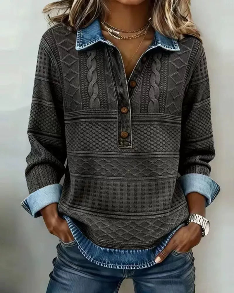 Zaria | Knitted Collar Long-Sleeve Shirt