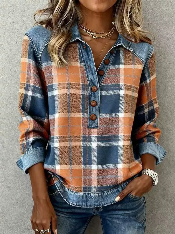 Zaria | Knitted Collar Long-Sleeve Shirt