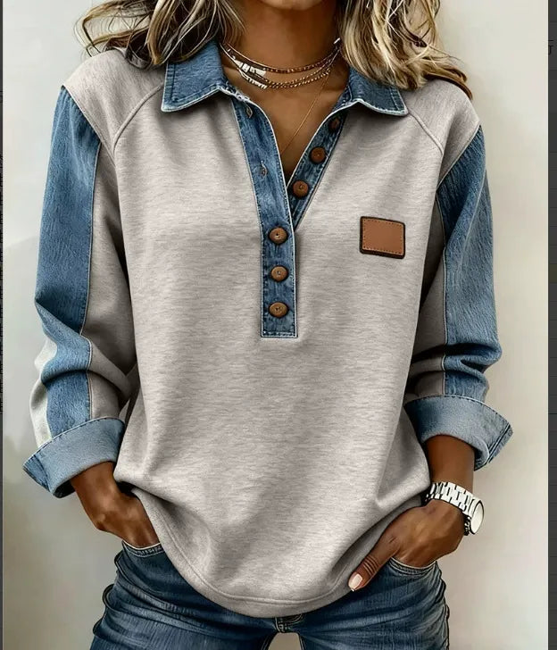 Zaria | Knitted Collar Long-Sleeve Shirt