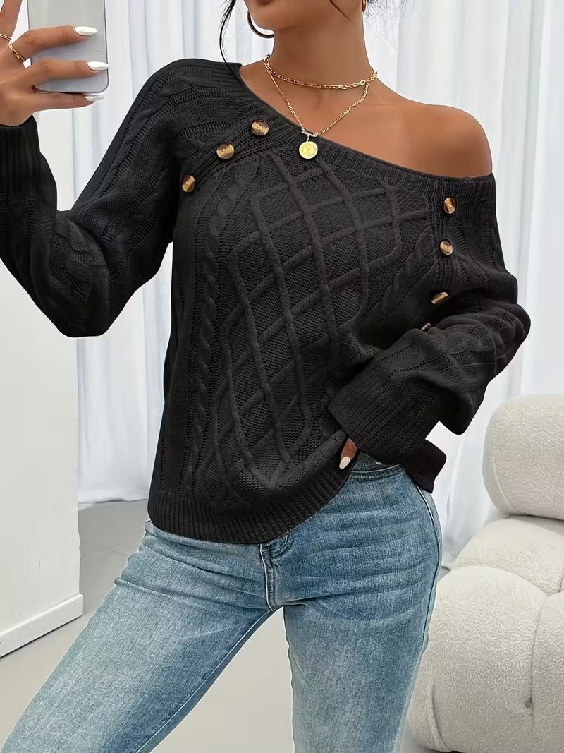Tessa | Square Neck Cable Knit Sweater