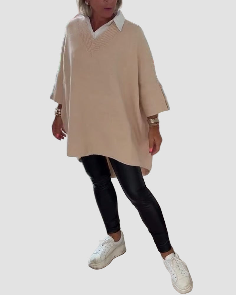 Hazel | Asymmetric Buttoned V-Neck Sweater