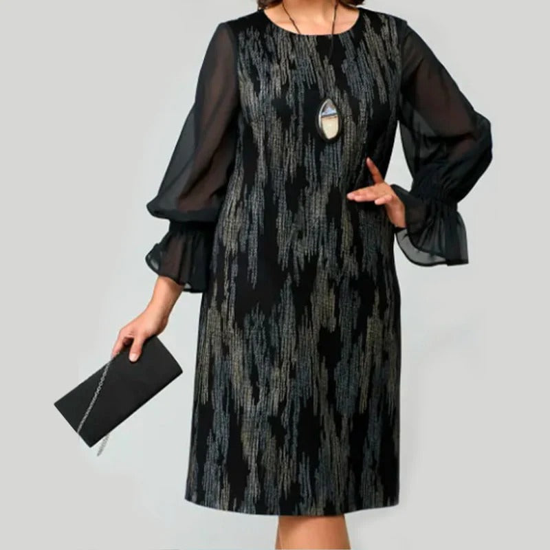 Olivia | Long Sleeve Round Neck Print Dress