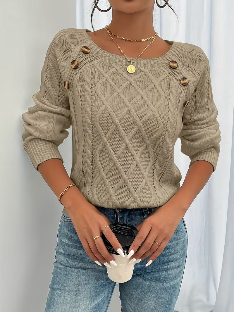 Tessa | Square Neck Cable Knit Sweater