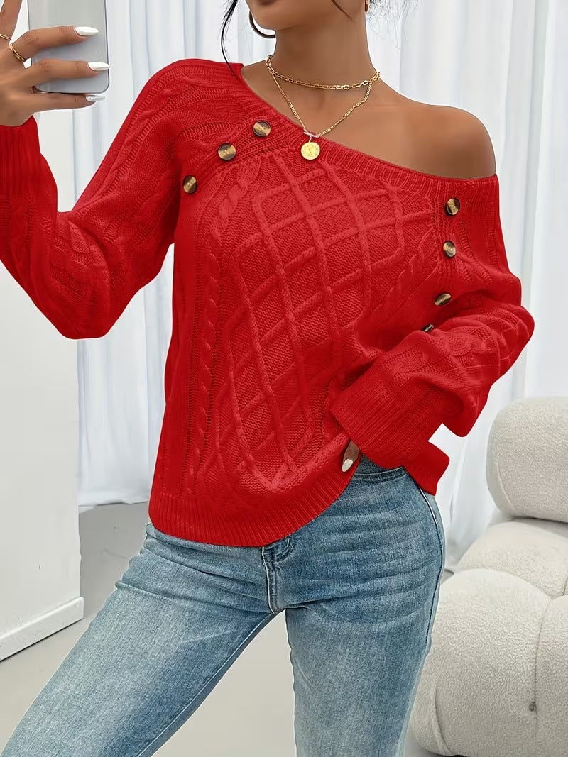 Tessa | Square Neck Cable Knit Sweater