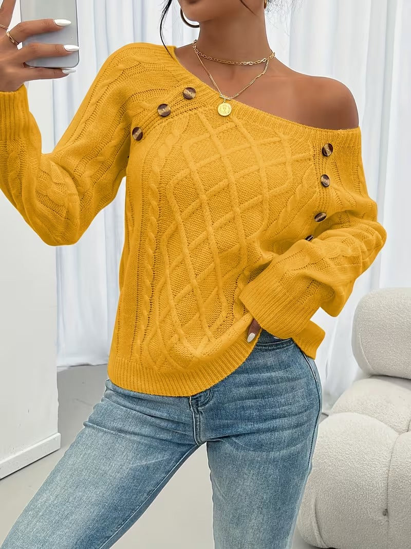 Tessa | Square Neck Cable Knit Sweater