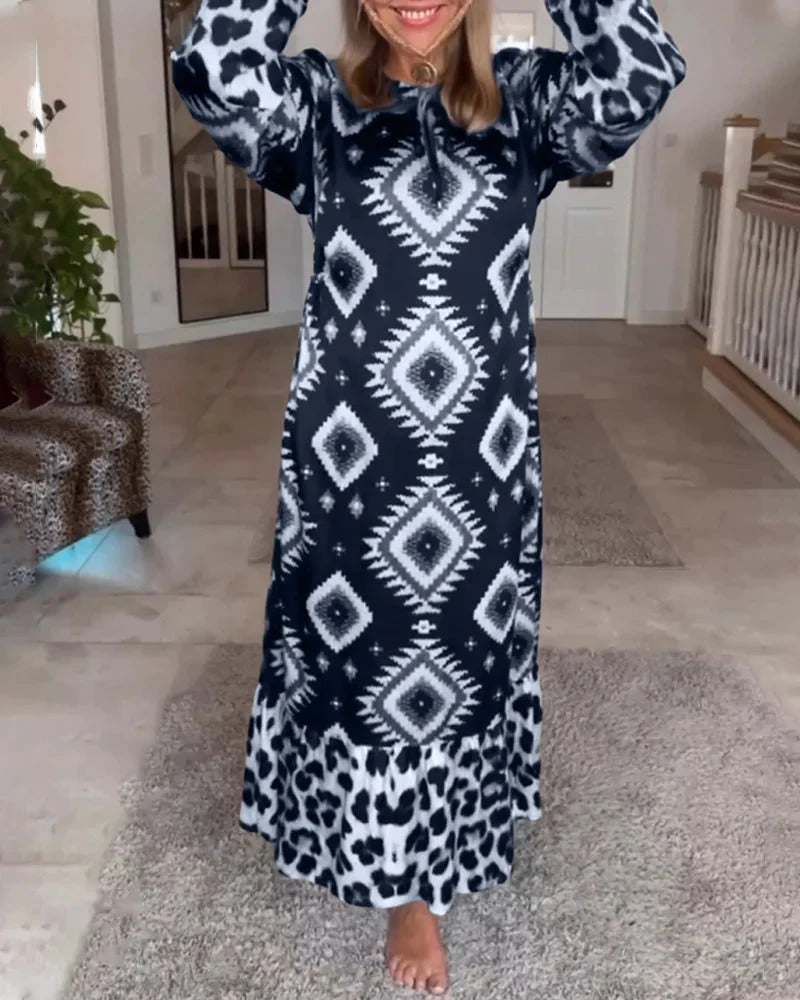 Marie | Leopard Print Long Sleeve Maxi Dress
