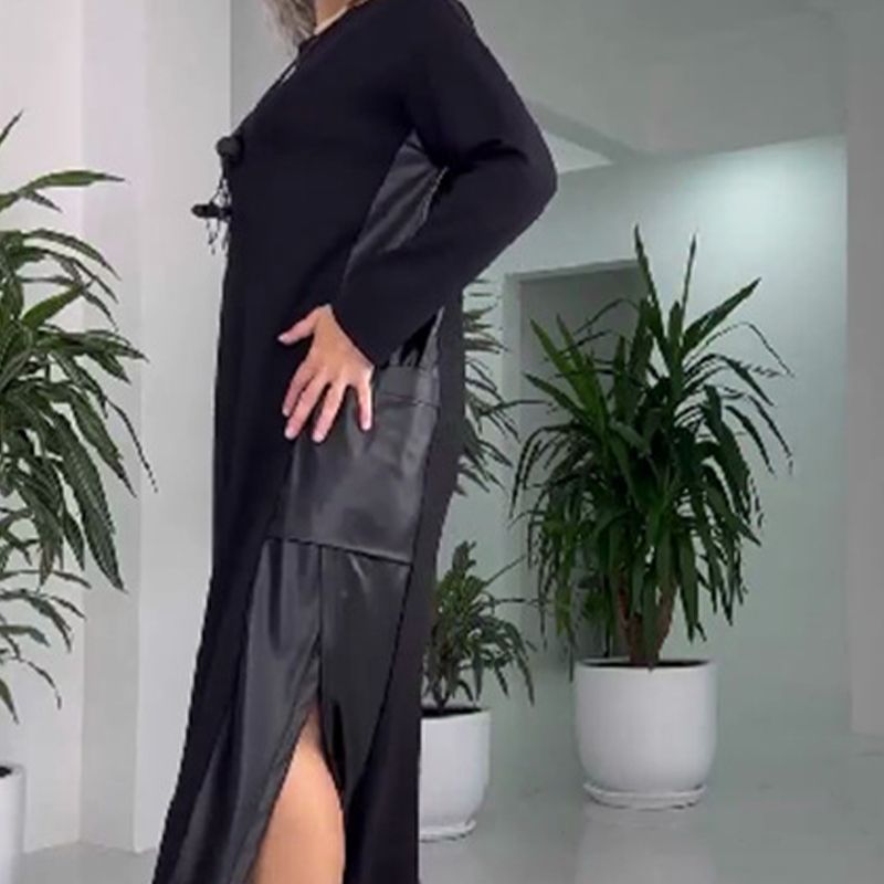 Amelia – Leather Patchwork Dress with Pockets