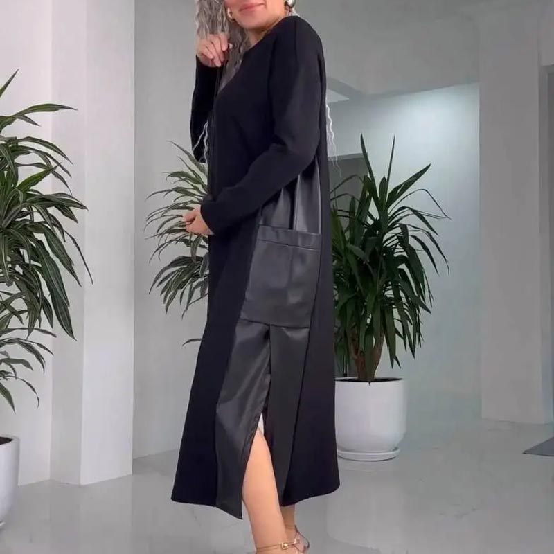 Amelia – Leather Patchwork Dress with Pockets