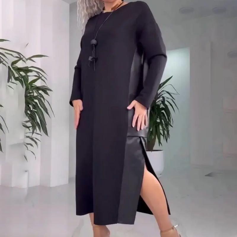 Amelia – Leather Patchwork Dress with Pockets