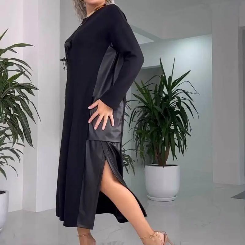 Amelia – Leather Patchwork Dress with Pockets