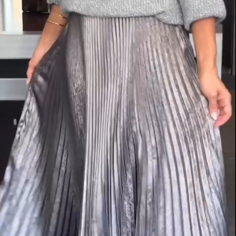 Elise | Knit Top & Metallic Pleated Skirt Set