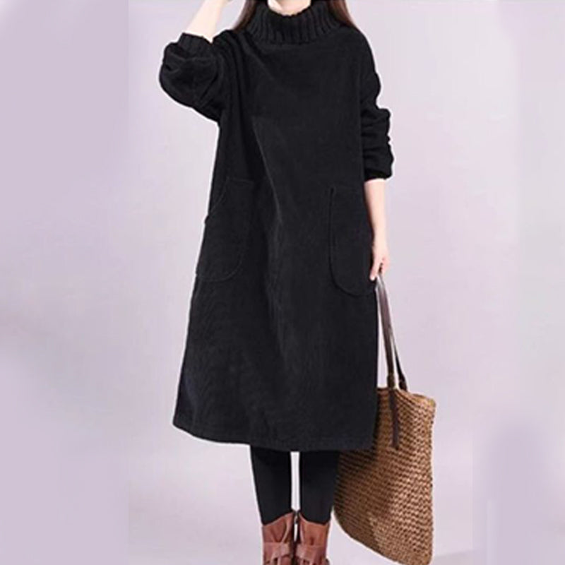 Helena | High-Neck Loose Corduroy Maxi Dress
