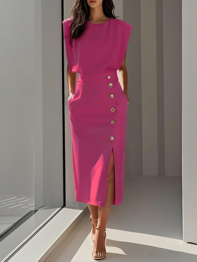 Malene | Button-Slit Midi Dress