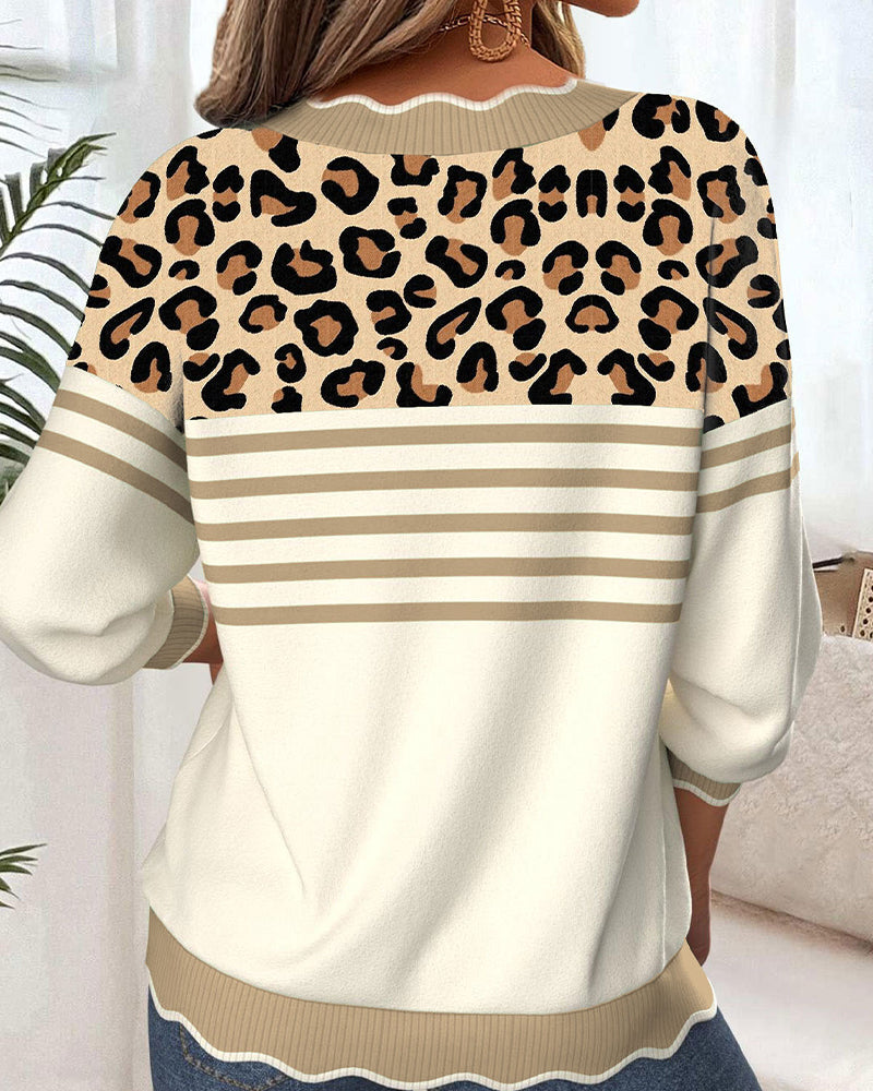 Riley | V-Neck Leopard Print Contrast Sweater