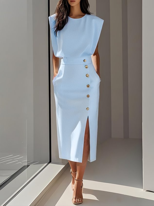 Malene | Button-Slit Midi Dress