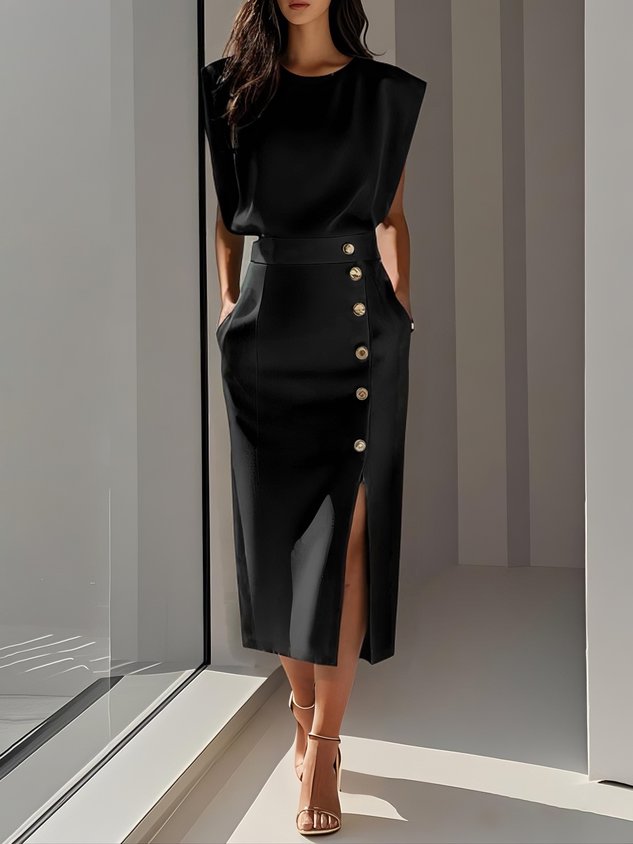 Malene | Button-Slit Midi Dress