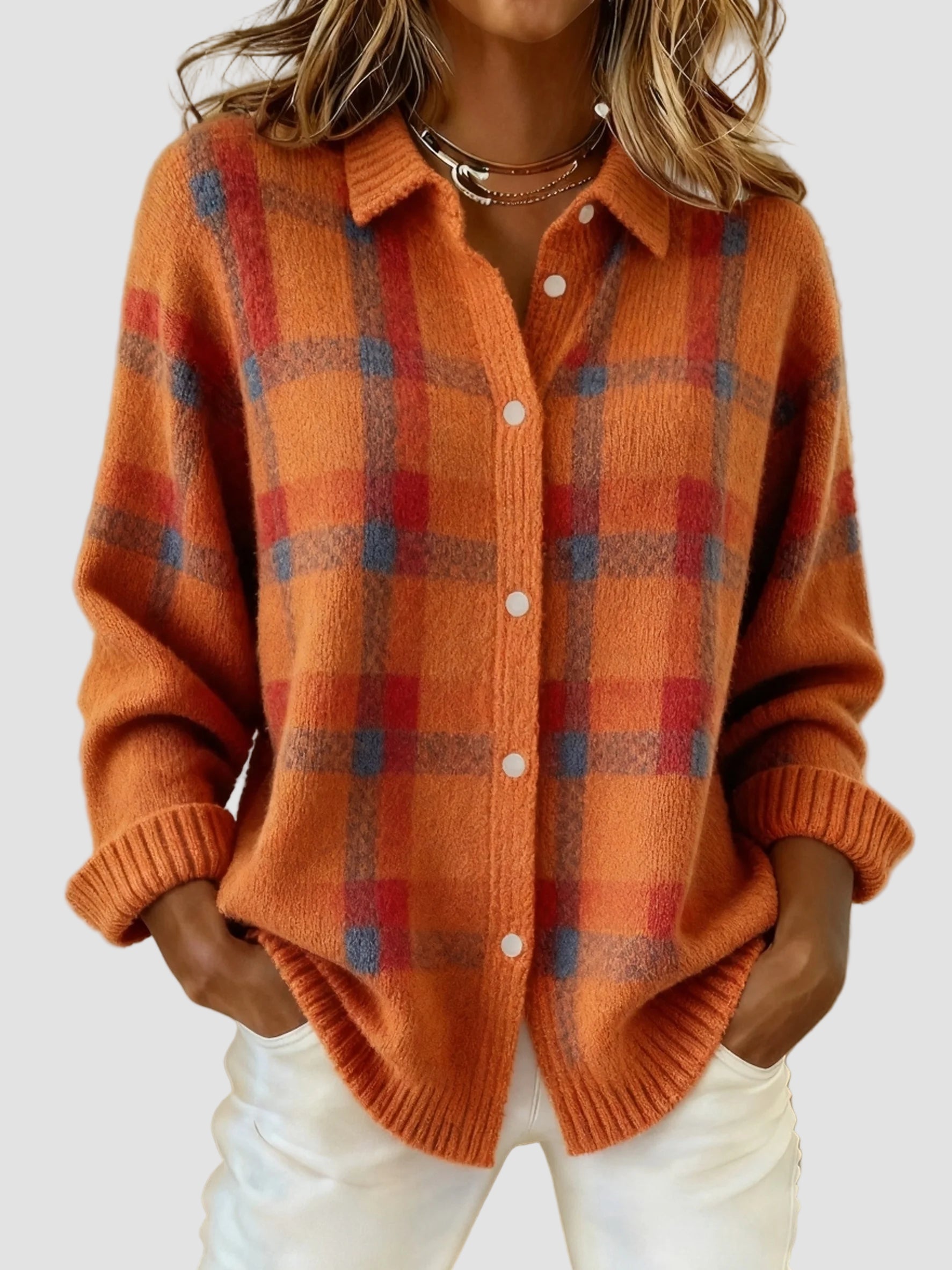 Anny | Plaid Button-Up Knit Sweater