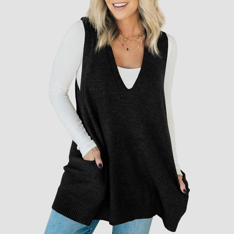 Amber | Sleeveless V-Neck Tunic Knit Vest