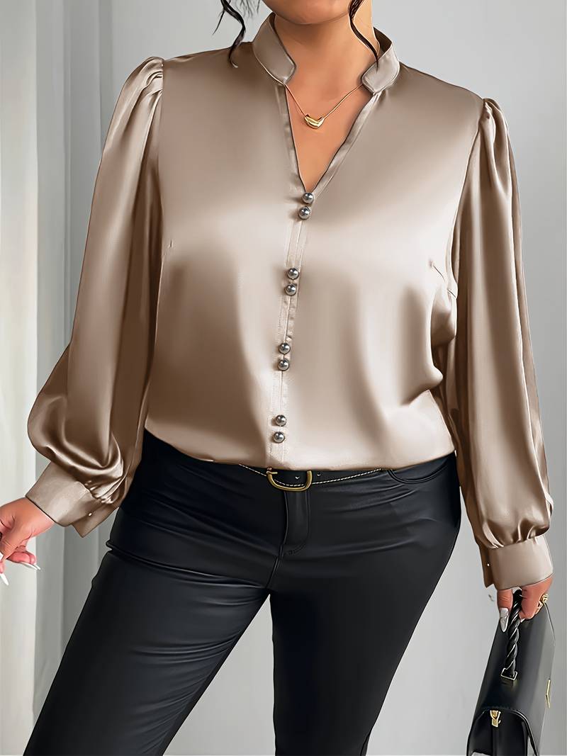 Elisheva | Elegant Bubble Sleeve V-Neck Blouse