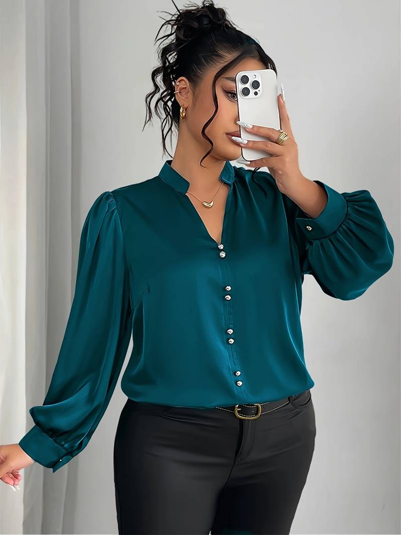 Elisheva | Elegant Bubble Sleeve V-Neck Blouse
