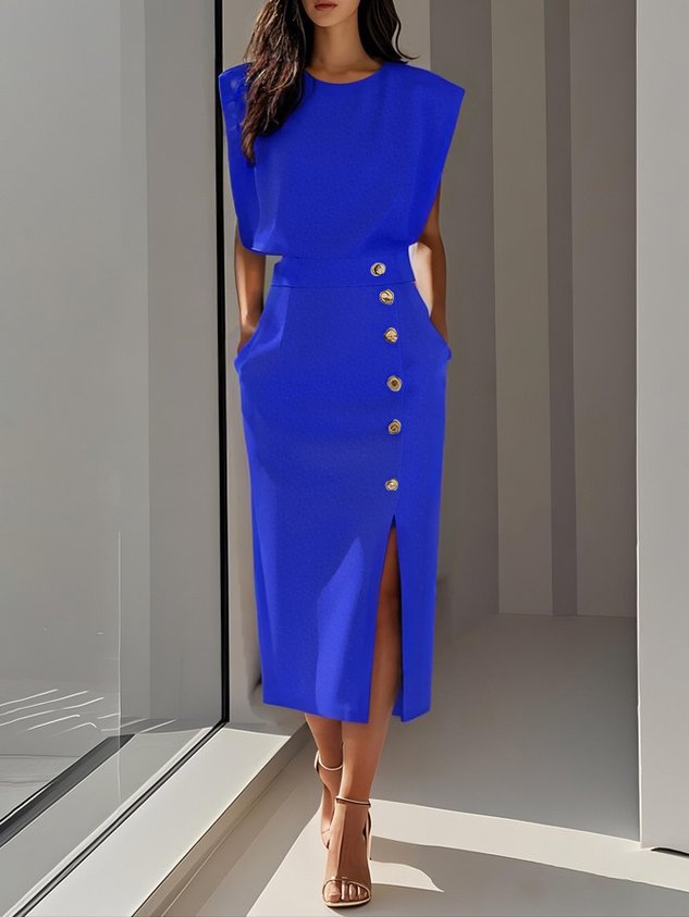 Malene | Button-Slit Midi Dress