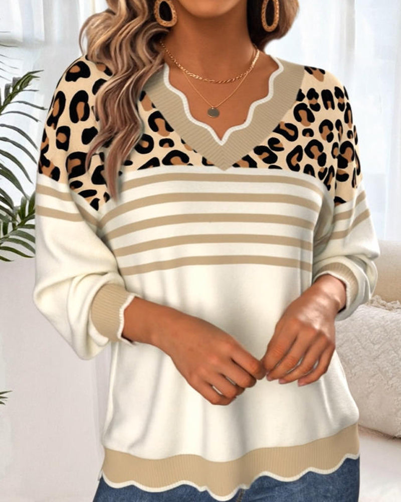 Riley | V-Neck Leopard Print Contrast Sweater