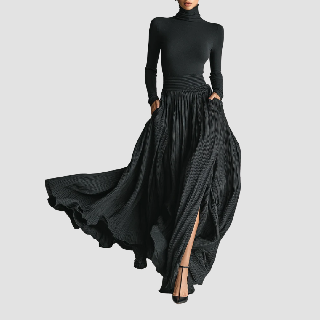 Cybele | Black Turtleneck & Pleated Skirt Set