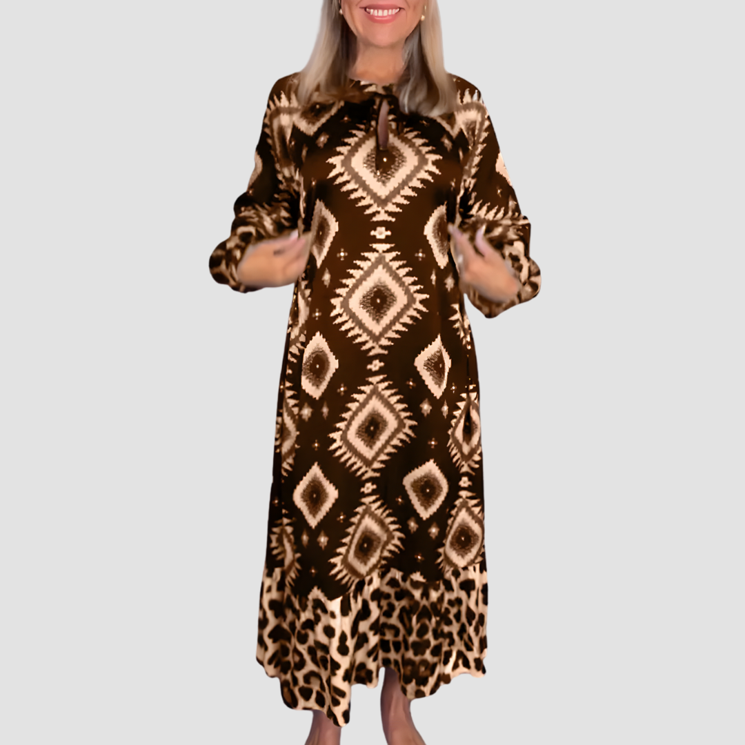 Marie | Leopard Print Long Sleeve Maxi Dress