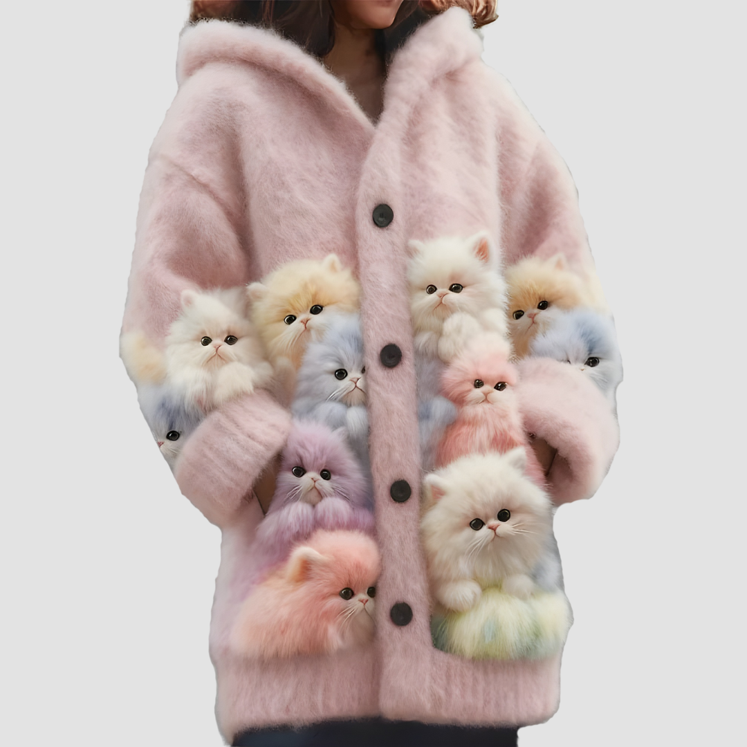 Kelsie | Fluffy Hoodie with Cat Motif