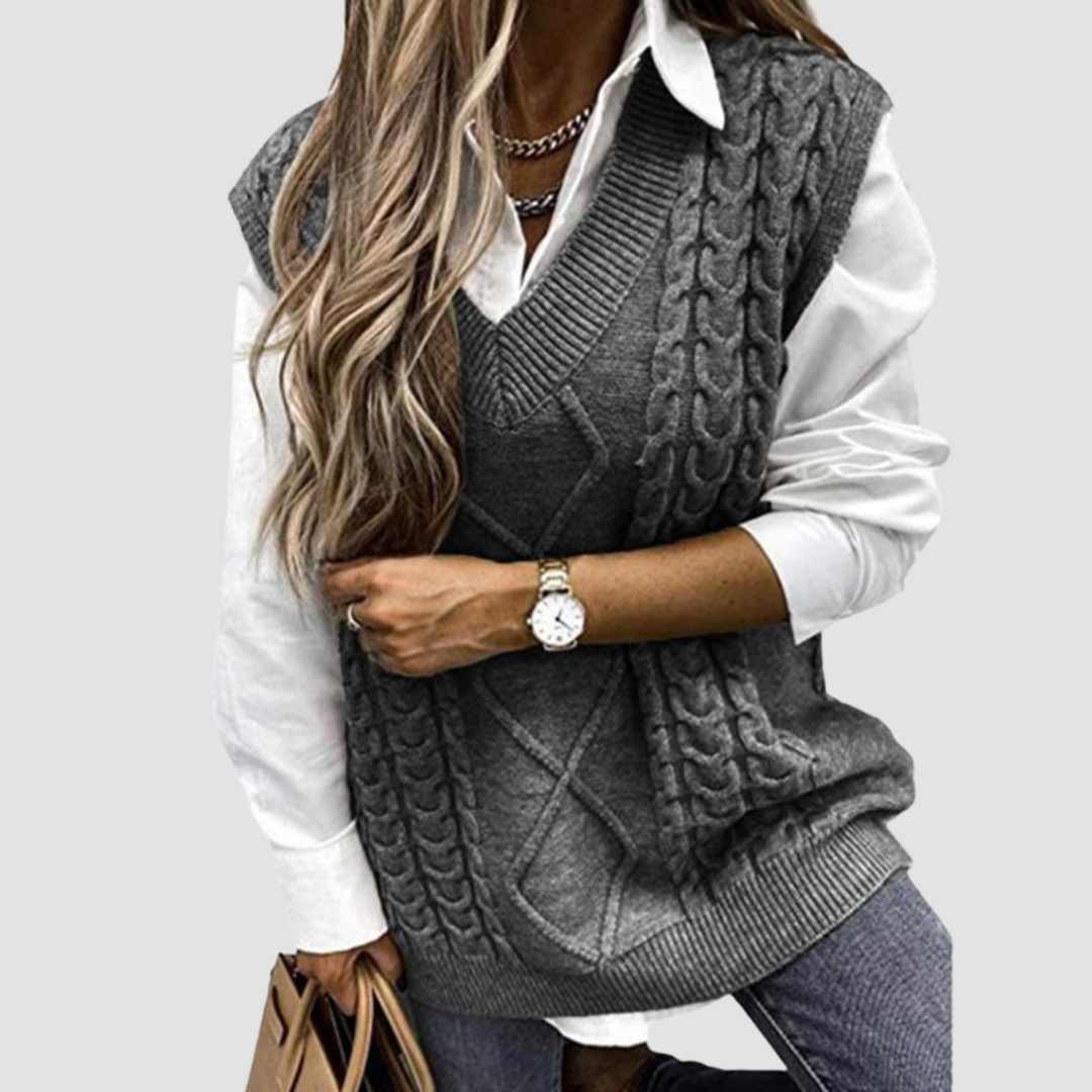Hannah | Preppy Textured V-Neck Knit Vest