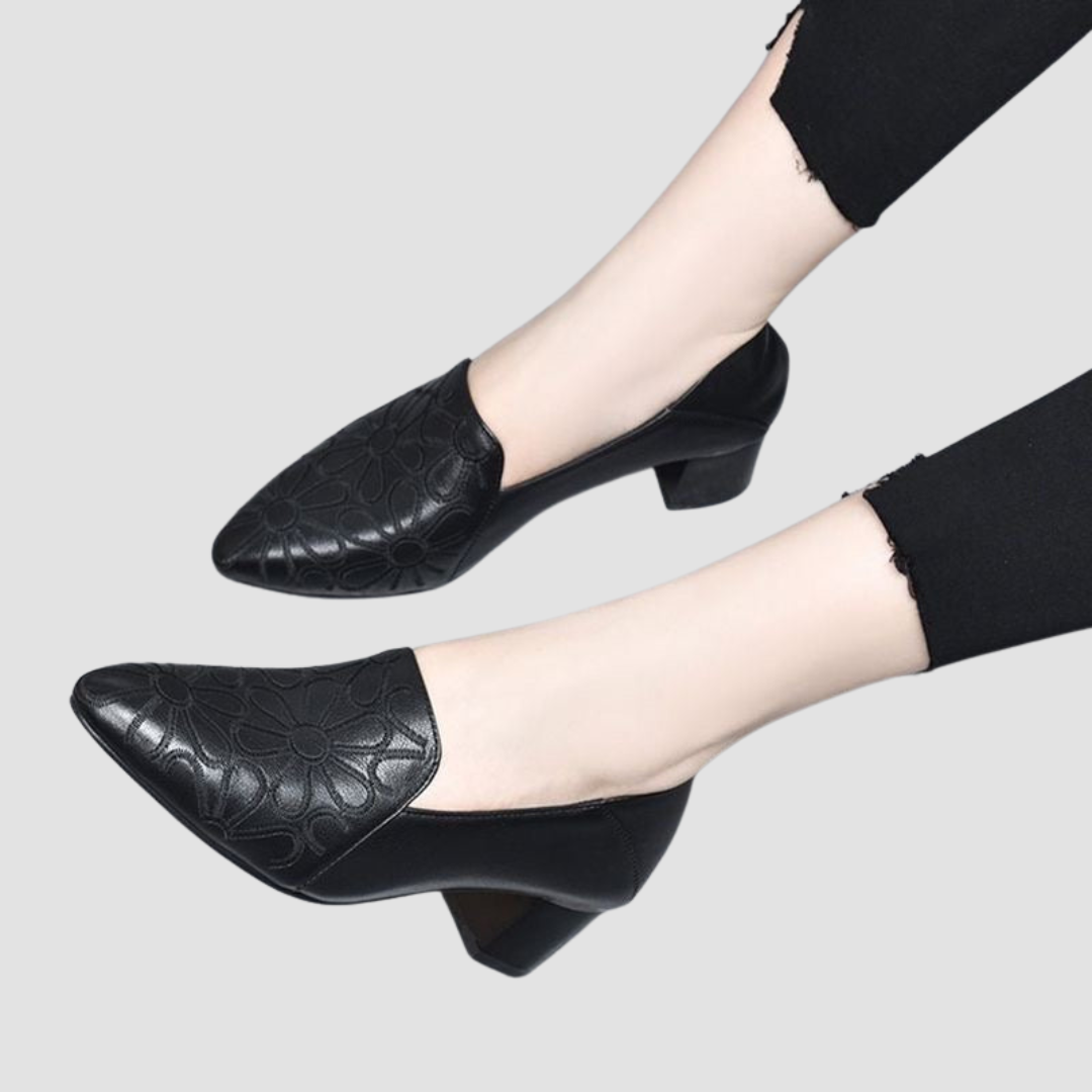 Tonette | Soft Vegan Leather Embroidered Pumps