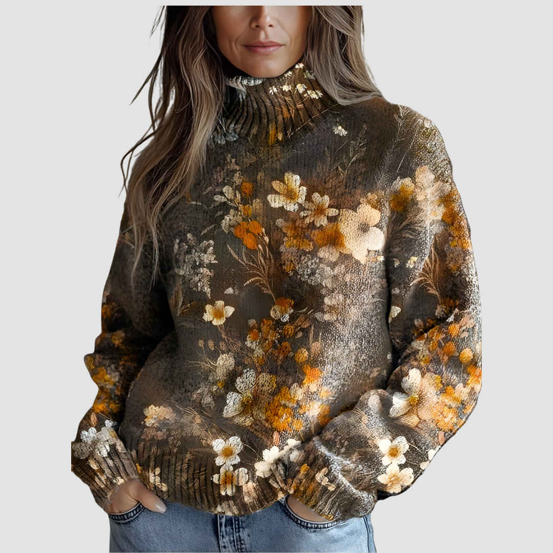 Rosalind | Floral Knit Turtleneck Sweater