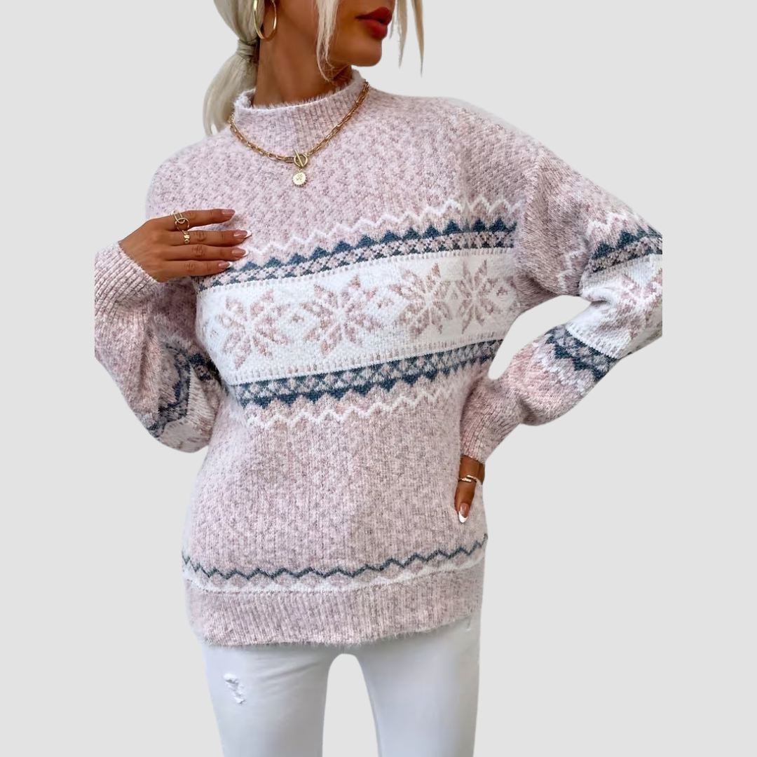 Corinne | Winter Snowflake Half-Turtleneck Sweater